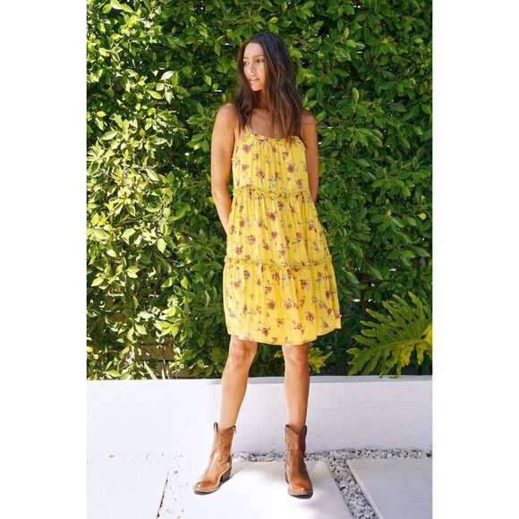 BChic Yellow Spaghetti Strap Floral Sundress, Size Large - Picture 1 of 10